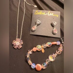 Cookie Lee- pink set- necklace, bracelet, earrings